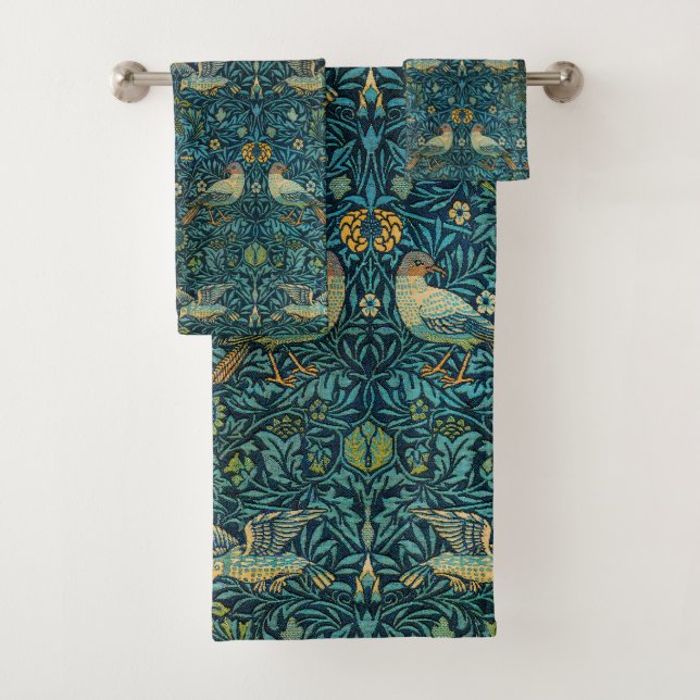 William Morris Vögel & Blumenmuster Badhandtuch Set (Insitu)