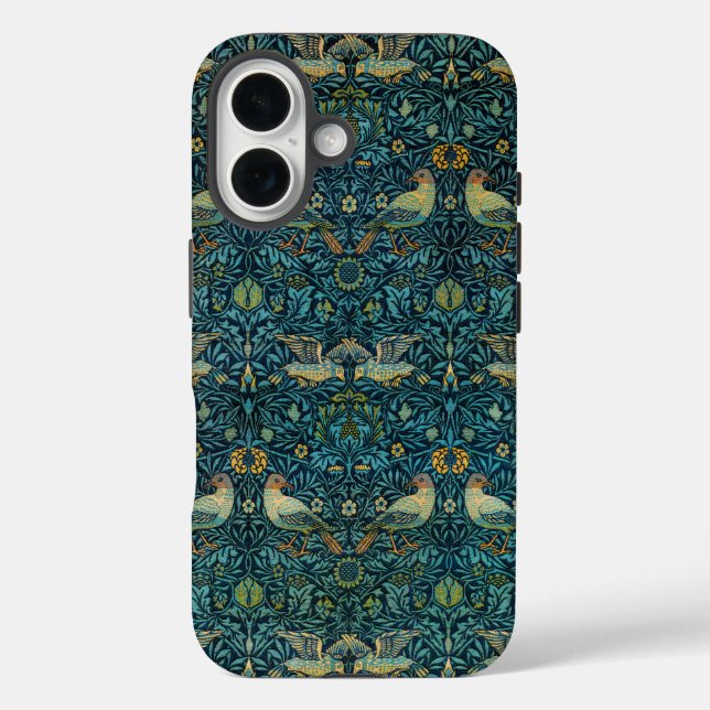 William Morris Vögel & Blumenmuster iPhone 16 Hülle (Rückseite)