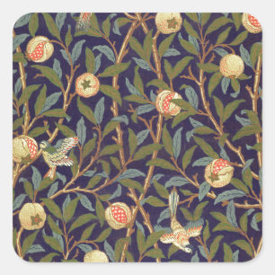 William Morris Vogel und Granatapfel Quadratischer Aufkleber