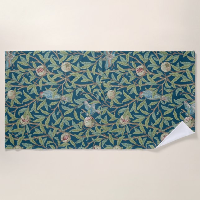 William Morris "Vogel und Granatapfel"  Strandtuch (Vorderseite)