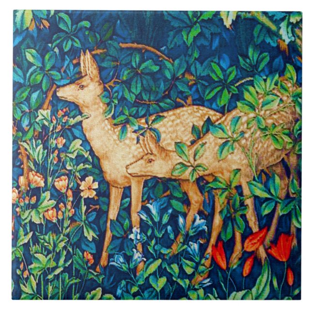 William Morris-Waldrotwild-Tapisserie-Druck Fliese (Vorderseite)