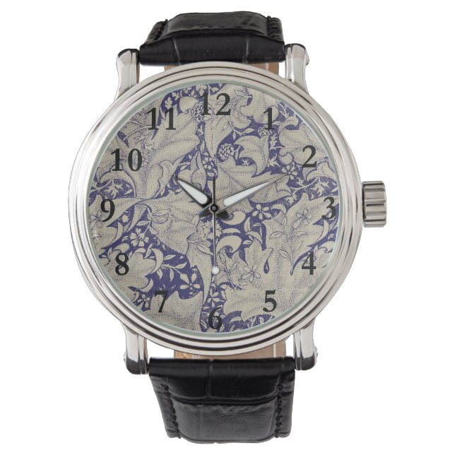 William Morris Wallflower Blue Damask Armbanduhr (Vorderseite)