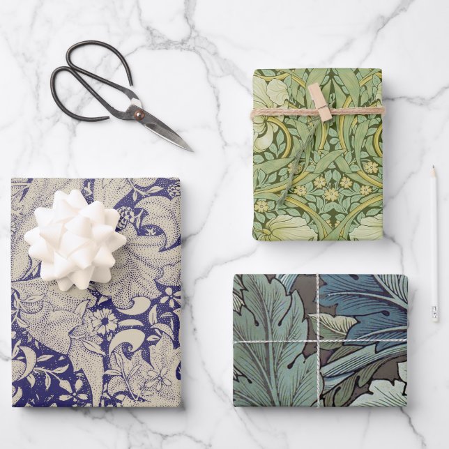 William Morris Wallflower Blue Damask Geschenkpapier Set (Vorderseite)