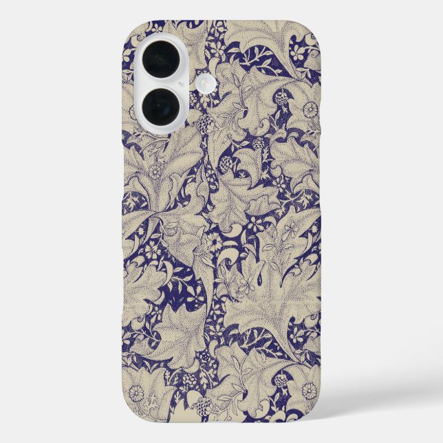 William Morris Wallflower Blue Damask iPhone 16 Hülle (Rückseite)