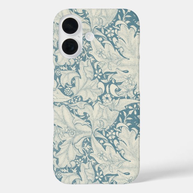 William Morris Wallflower Blue Damask iPhone 16 Hülle (Rückseite)