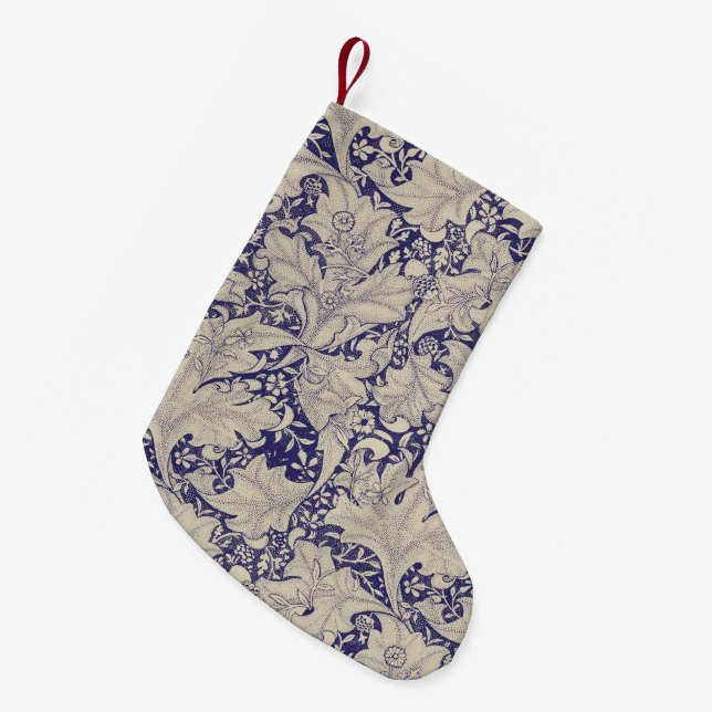William Morris Wallflower Blue Damask Kleiner Weihnachtsstrumpf (Vorderansicht (hängend))