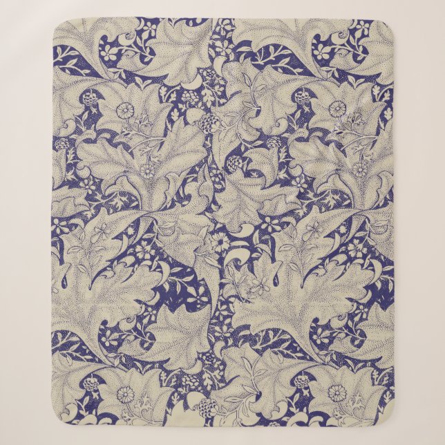 William Morris Wallflower Blue Damask Sherpadecke (Vorderseite)