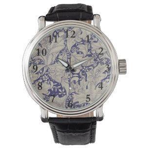 William Morris Wallflower Muster Antique Blau Armbanduhr