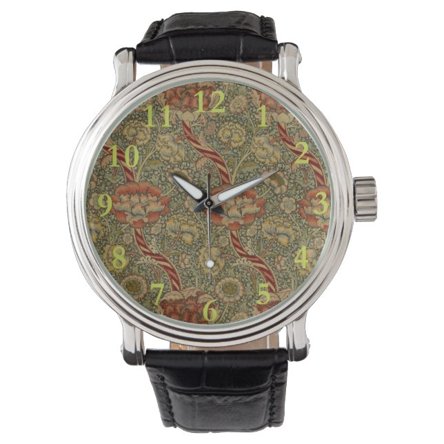 William Morris Wandle English Floral Damask Design Armbanduhr (Vorderseite)