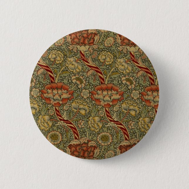 William Morris Wandle English Floral Damask Design Button (Vorderseite)