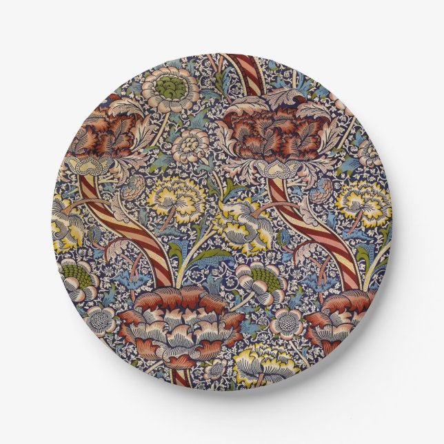 William Morris Wandle English Floral Damask Design Pappteller (Vorderseite)