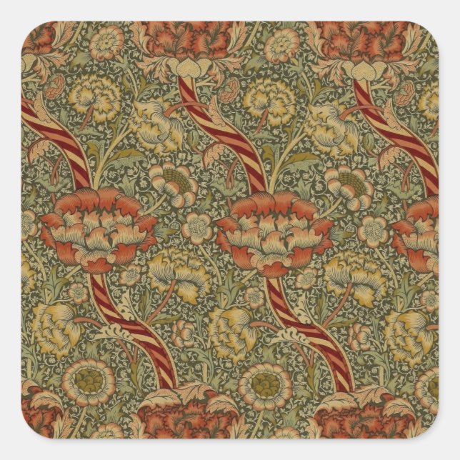 William Morris Wandle English Floral Damask Design Quadratischer Aufkleber (Vorderseite)