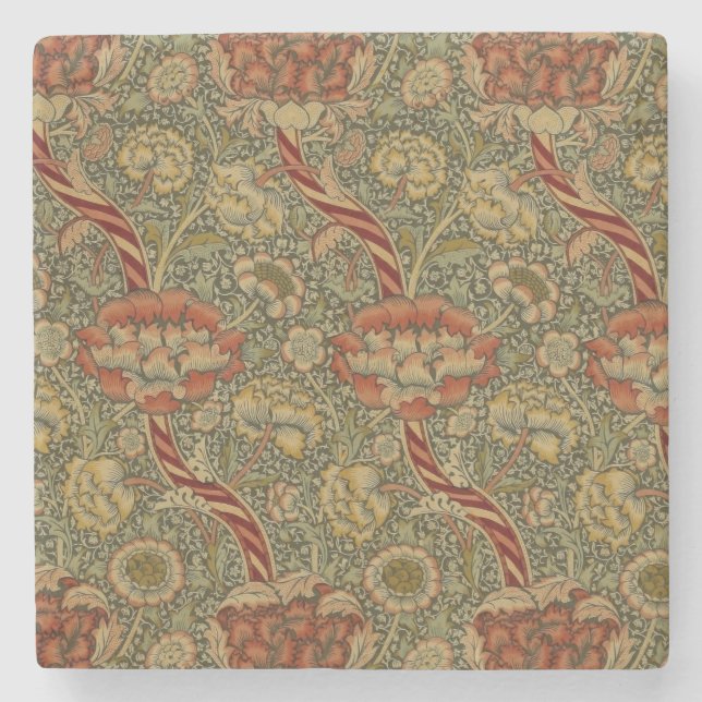 William Morris Wandle English Floral Damask Design Steinuntersetzer (Vorderseite)