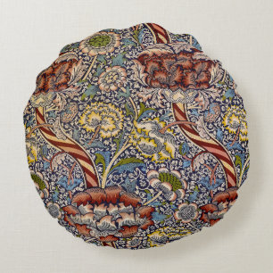 William Morris Wandle Navy Blaues Blumenkunstwerk Rundes Kissen