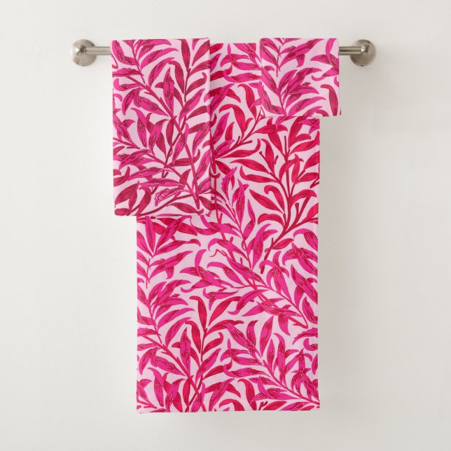 William Morris-Weide-Ast, Fuchsien-Rosa Badhandtuch Set (Insitu)