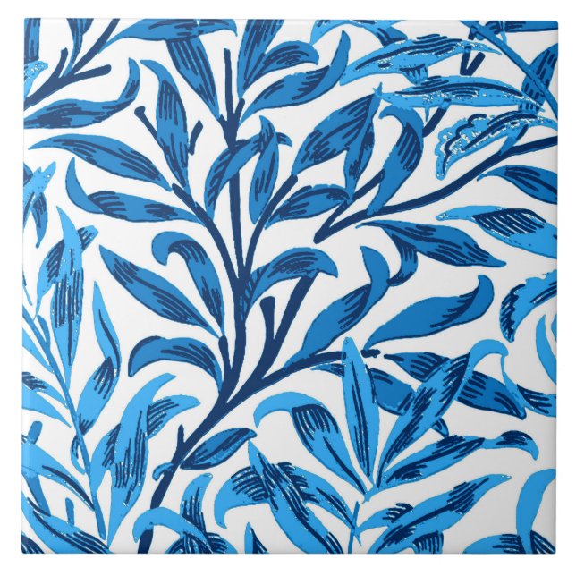 William Morris-Weide-Ast, Kobalt-Blau u. Weiß Fliese (Vorderseite)
