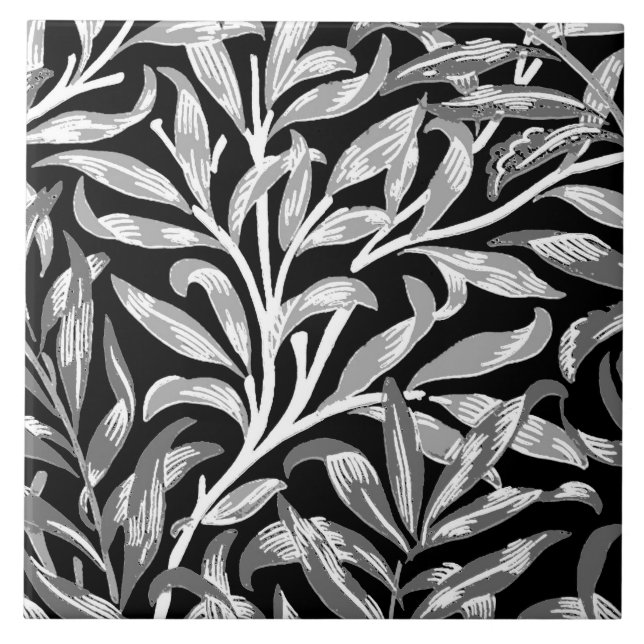 William Morris-Weide-Ast, Schwarzes, Weiß u. Grau Fliese (Vorderseite)