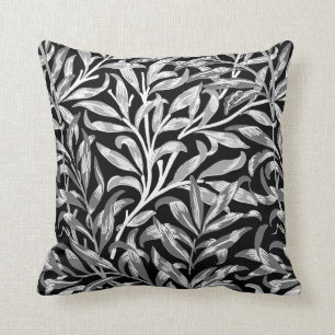 William Morris-Weide-Ast, Schwarzes, Weiß u. Grau Kissen