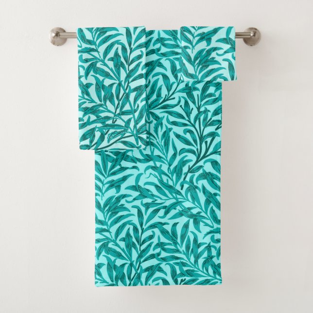 William Morris-Weide-Ast, Türkis und Aqua Badhandtuch Set (Insitu)