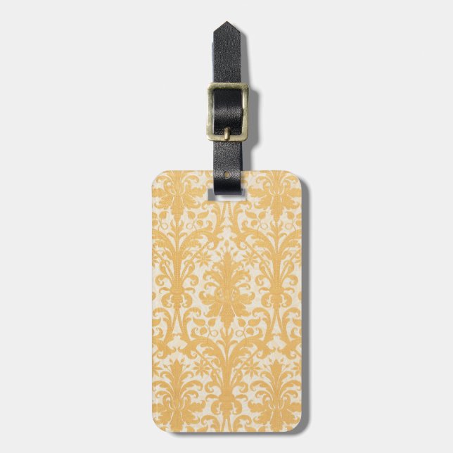 William Morris Weide & Gold Damast Luxus Gepäckanhänger (Vorderseite vertikal)