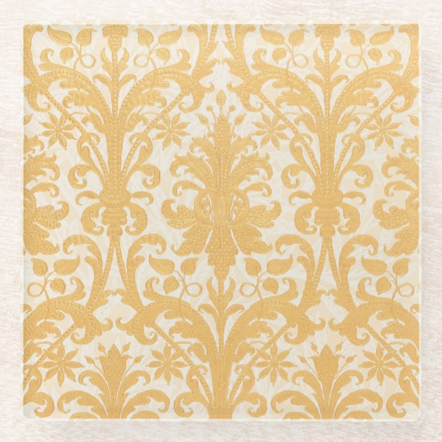 William Morris Weide & Gold Damast Luxus Glasuntersetzer (Vorderseite)