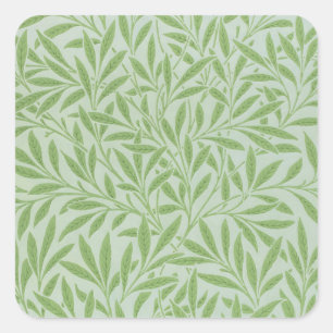 William Morris Weidenblüten Klassisches Grün Quadratischer Aufkleber