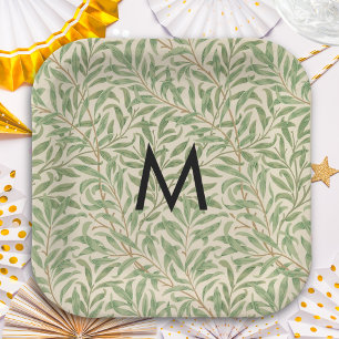 William Morris Weidenzweig Retro-Muster Monogramm Pappteller