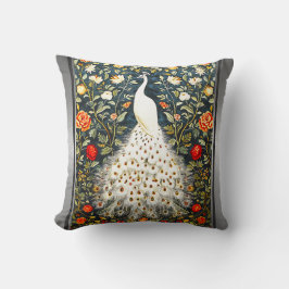William Morris White Peacock Art Deco Silver Print Kissen