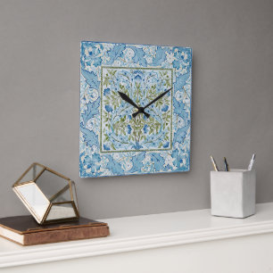 William Morris & Wilhelmina Style Prints Quadratische Wanduhr