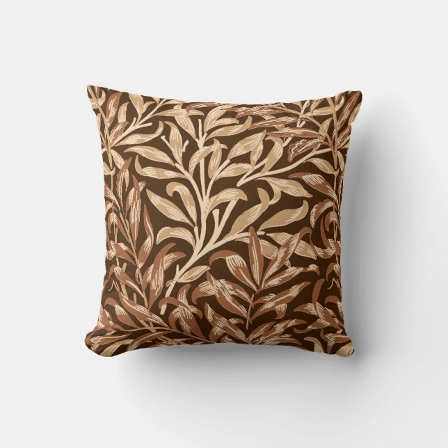 William Morris Willow Bough, Taupe und Brown Kissen (Vorderseite)