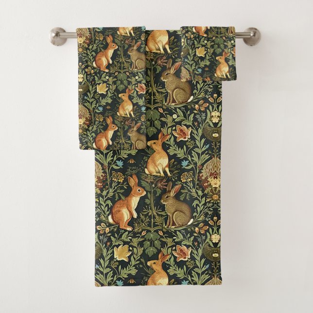 William Morris Woodland Floral Rabbits Weihnachten Badhandtuch Set (Insitu)