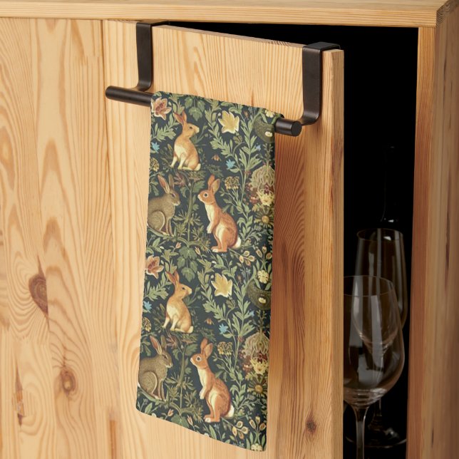 William Morris Woodland Floral Rabbits Weihnachten Geschirrtuch (Drittel gefaltet)
