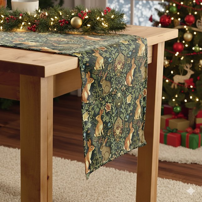 William Morris Woodland Floral Rabbits Weihnachten Großer Tischläufer (Von Creator hochgeladen)