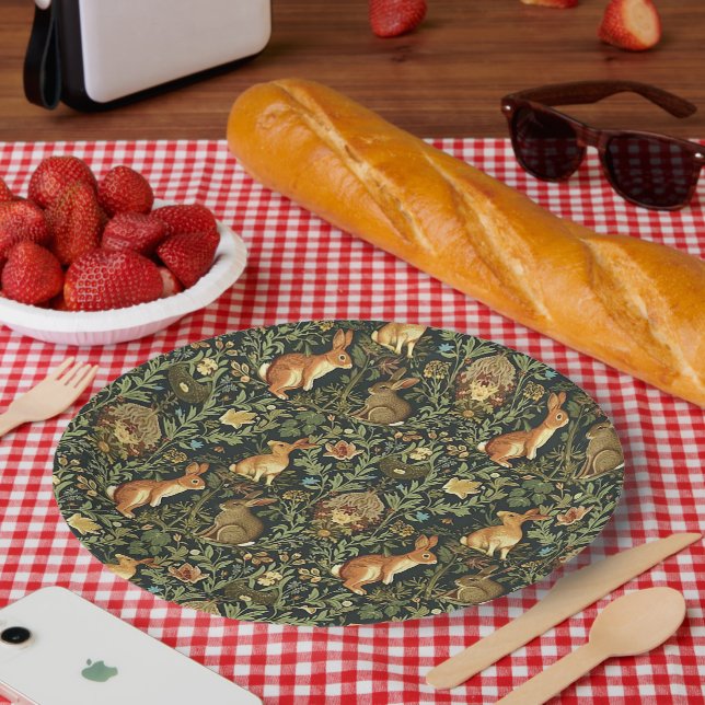 William Morris Woodland Floral Rabbits Weihnachten Pappteller (Picknick)