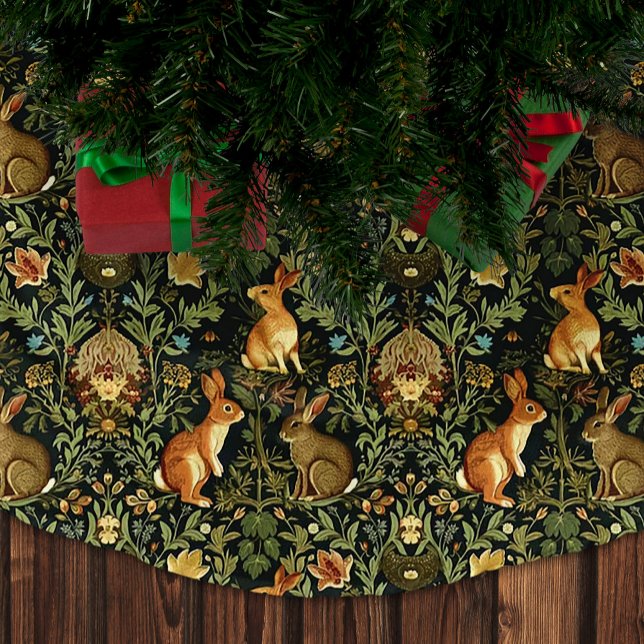 William Morris Woodland Floral Rabbits Weihnachten Polyester Weihnachtsbaumdecke (Von Creator hochgeladen)