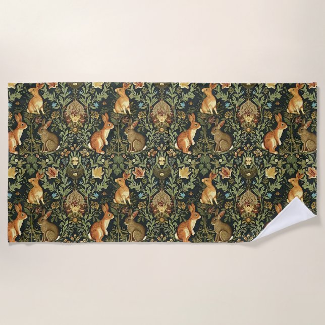 William Morris Woodland Floral Rabbits Weihnachten Strandtuch (Vorderseite)