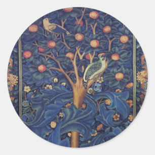 William Morris Woodpecker Tapester Birds Floral Runder Aufkleber