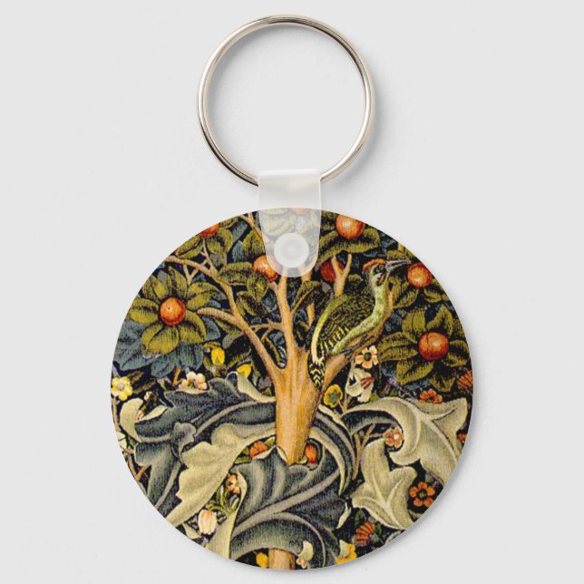 William Morris Woodpecker Tapester Birds Floral Schlüsselanhänger (Vorderseite)