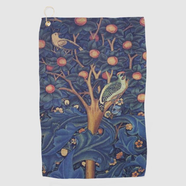 William Morris Woodpecker Tapestes Arts & Crafts Golfhandtuch (Vorderseite)