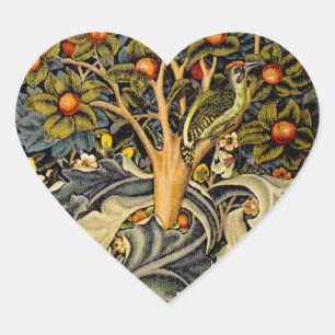 William Morris Woodpecker Tapestes Arts & Crafts Herz-Aufkleber