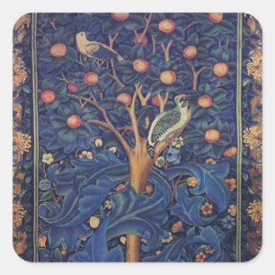 William Morris Woodpecker Tapestes Arts & Crafts Quadratischer Aufkleber