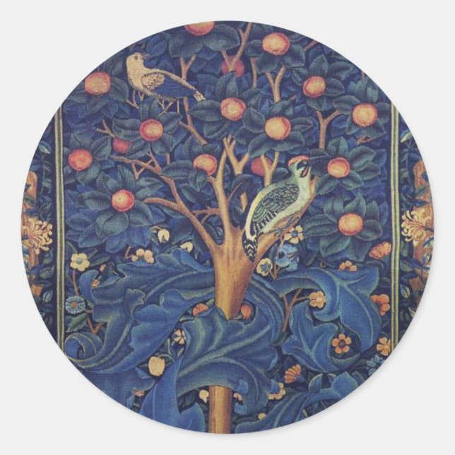 William Morris Woodpecker Tapestes Arts & Crafts Runder Aufkleber (Vorderseite)