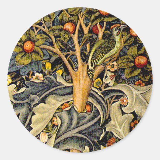 William Morris Woodpecker Tapestes Arts & Crafts Runder Aufkleber (Vorderseite)