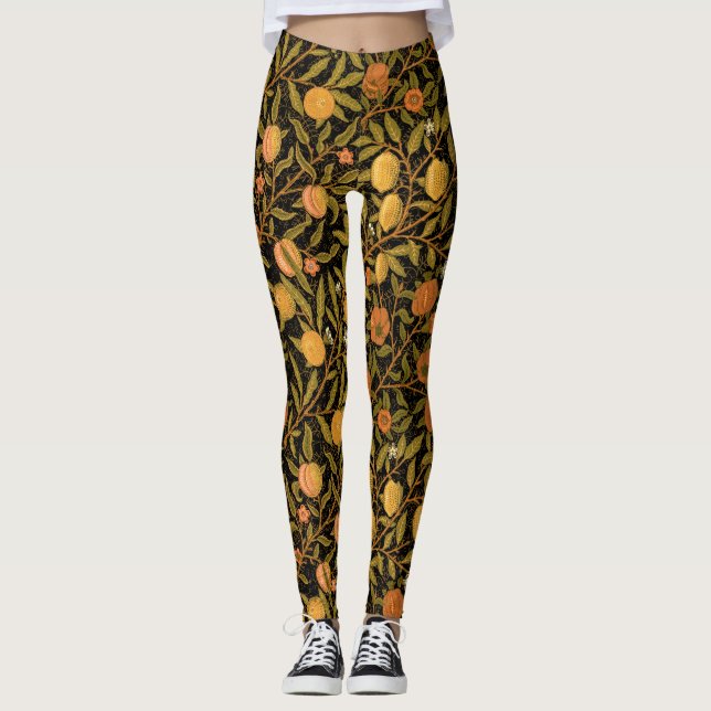 William Morris ~ Zitrusfrucht auf schwarzen Leggings (Vorderseite)