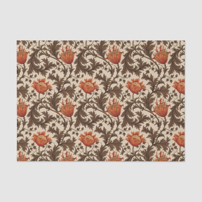 William Morrisanemone, -BEIGE, -brown und -rost Seidenpapier (Vorderseite)