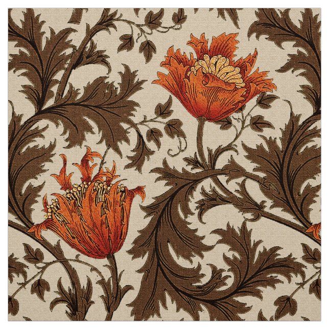William Morrisanemone, -BEIGE, -brown und -rost Stoff (Muster)