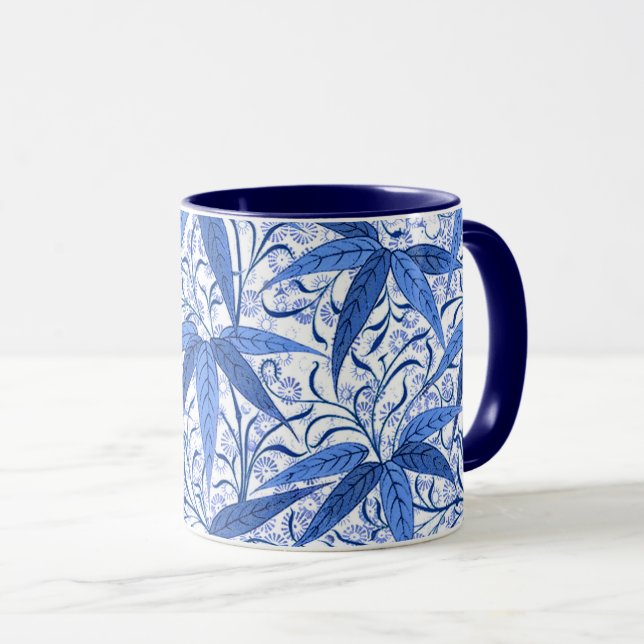 William Morrisbambusdruck, Kobalt-Blau u. Weiß Tasse (VorderseiteRechts)