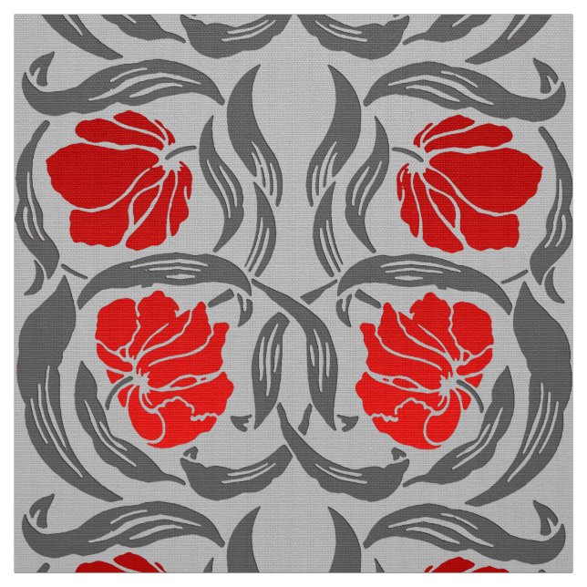 William MorrisPimpernel, silbernes Grau und Rot Stoff (Muster)