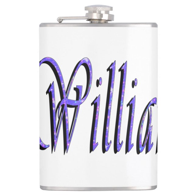 William Name in Blue Sparkle, Flachmann (Vorderseite)