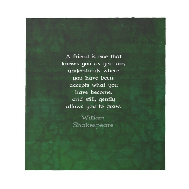 William Shakespeare Freundschaft Inspiration Zitat Notizblock (Vorderseite)
